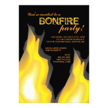 Bonfire Party Campfire Flames on Black Invitation