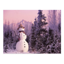 Bonhomme de neige de coucher du soleil dans les mo cartes postales