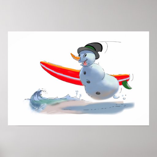bonhomme de neige de surfer affiche