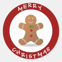 Bonhomme en pain d'épice mignon de Joyeux Noël Autocollant Rond