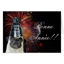 Bonne annee pug greeting card