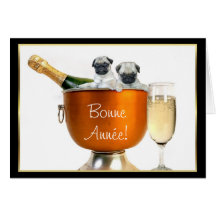 Bonne Année! pugs greeting card