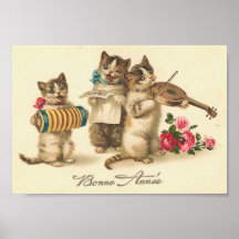Bonne Annee Vintage Cats Posters