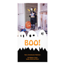 BOO white ghost trio orange Halloween greeting photo cards