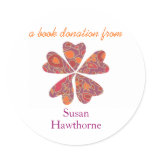 Book donation sticker - blooming hearts, purple