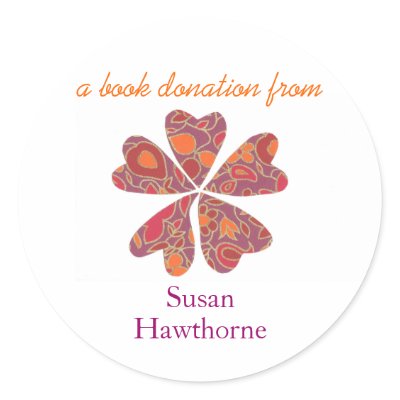 Book donation sticker - blooming hearts, purple by KarateKatGraphics