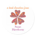 Book donation sticker - blooming hearts, purple