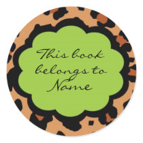 Book Label "this book belongs to" Funky Lepord Round Stickers