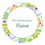 Book plate with retro design - customizable round sticker