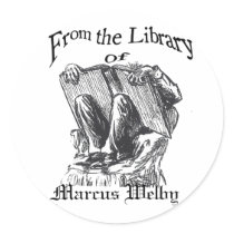 bookplate from the library creepy guy, Marcus W... Round Sticker