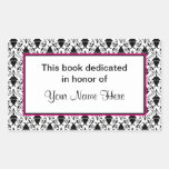 Bookplate sticker - pink and damask