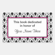 Bookplate sticker - pink and damask