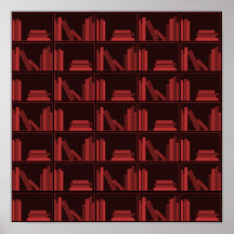 Books on Shelf. Dark Red. Print