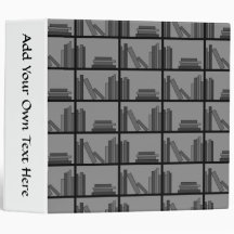 Books on Shelf. Grey and Black. 3 Ring Binder