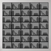 Books on Shelf. Grey and Black. Print