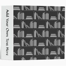 Books on Shelf. Grey, Black and White. Binders