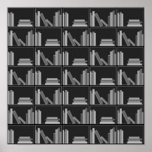 Books on Shelf. Grey, Black and White. Print