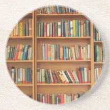 Bookshelf background beverage coasters