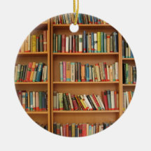 Bookshelf background christmas ornaments