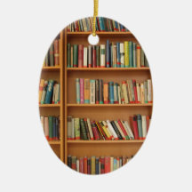 Bookshelf background christmas tree ornament