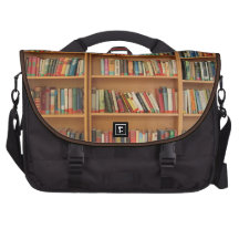 Bookshelf background laptop messenger bag