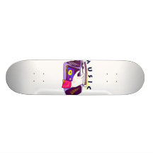 Boombox radio and hand graphic, word Music Skate Boards