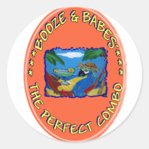 Booze and Babes Round Sticker