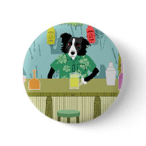 Border Collie Bamboo Tiki Bar Pinback Button