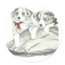 Border Collie Pups Round Stickers