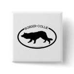 Border Collie Silhouette Black Button
