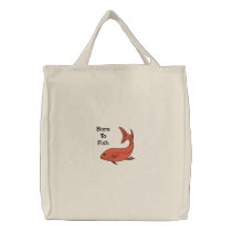 Born To Fish Red Fish Customizable Embroidery Embroidered Tote Bag