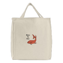 Born To Fish Red Fish Customizable Embroidery Embroidered Tote Bag
