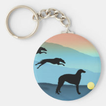 Borzoi Dogs Chasing Ball Key Chains