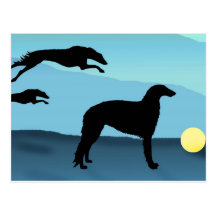 Borzoi Dogs Chasing Ball Post Card