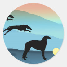 Borzoi Dogs Chasing Ball Round Sticker