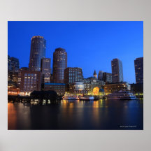 Boston Harbour and skyline.  Boston is one of the  Print