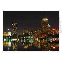 Boston Skyline at Night Greeting Cards