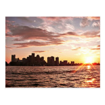 Boston skyline at sunset postcards