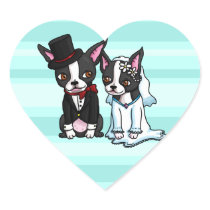 Boston Terrier Bride and Groom Heart Sticker