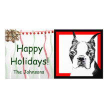 Boston Terrier Christmas Card template Custom Photo Card