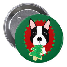 Boston Terrier Christmas Pinback Buttons