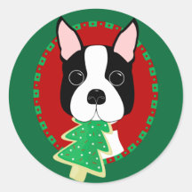 Boston Terrier Christmas Round Sticker