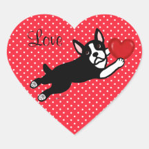 Boston Terrier & Red Heart Cartoon Love Heart Sticker