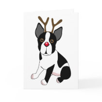 Boston Terrier Reindeer Card