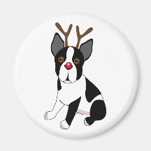 Boston Terrier Reindeer Refrigerator Magnets
