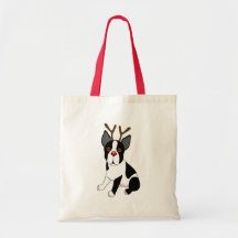 Boston Terrier Reindeer Tote Bags