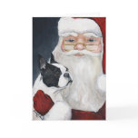 "Boston Terrier Tells Santa" Art Christmas Card