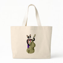 Boston Terrier Upright  Bass Player Canvas Bags