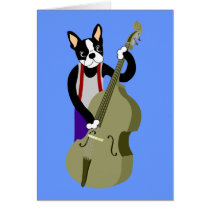 Boston Terrier Upright  Bass Player Card