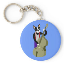 Boston Terrier Upright  Bass Player Key Chain